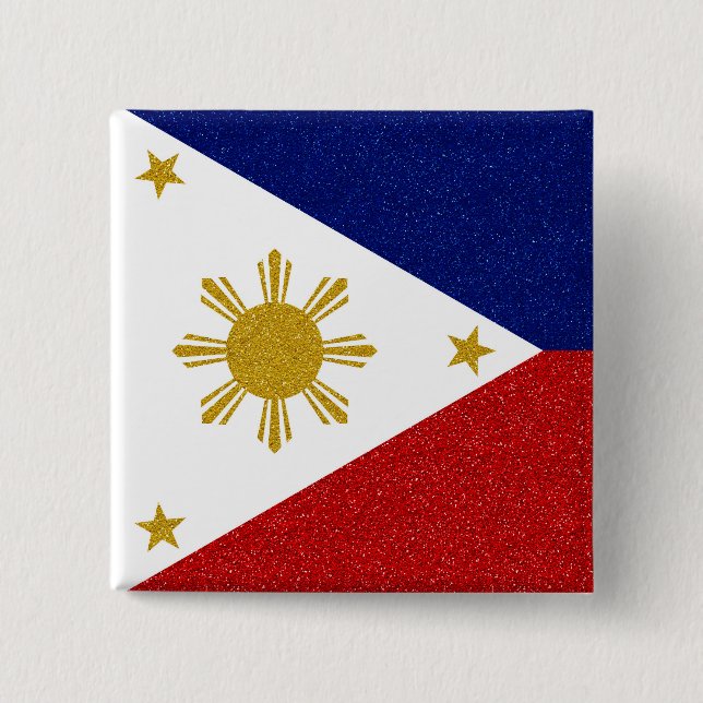 Philippines Glitter Flag 15 Cm Square Badge (Front)