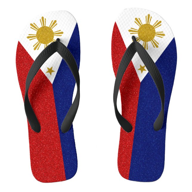 Philippines Glitter Flag, Wide Straps Thongs (Footbed)
