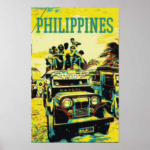 Philippines, overloaded jeepney poster