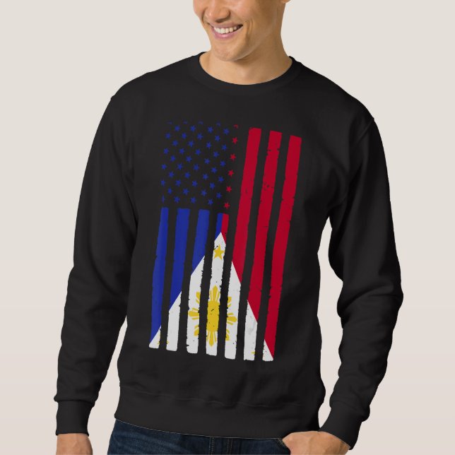 Philippines Roots Usa Flag Heritage Half Filipino  Sweatshirt (Front)