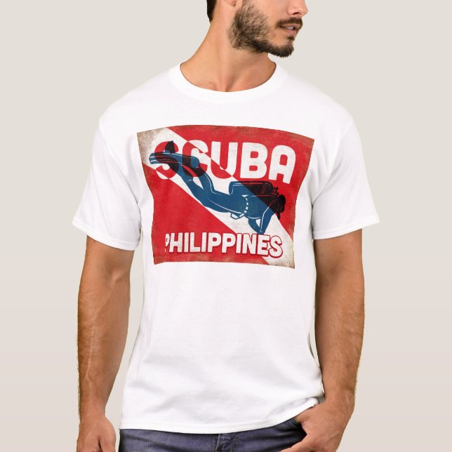 Philippines Scuba Diver - Blue Retro T-Shirt (Front)