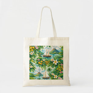 Philippines Tropical Volcano Sailboat & Plumeria Tote Bag