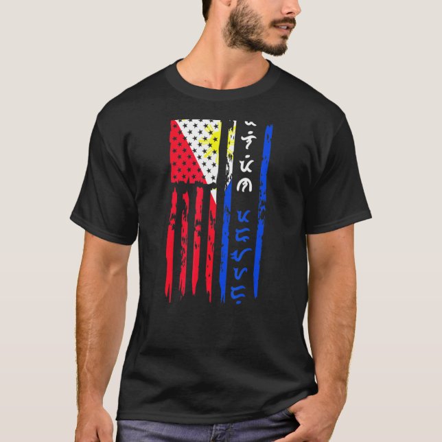 Philippines Us Flag Filipino American Pride Baybay T-Shirt (Front)