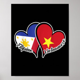 Philippines Vietnam Flag Heart Half Filipino Half  Poster