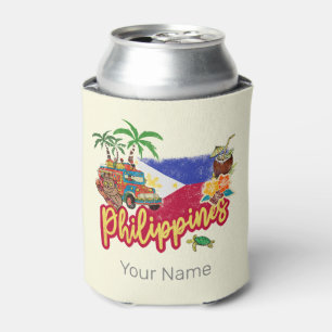 Philippines Vintage Tarsier Flag Palm Souvenir Can Cooler
