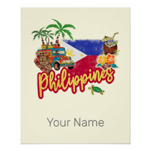 Philippines Vintage Tarsier Flag Palm Souvenir Poster