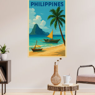 Philippines Vintage Travel– Tropical Beach Poster