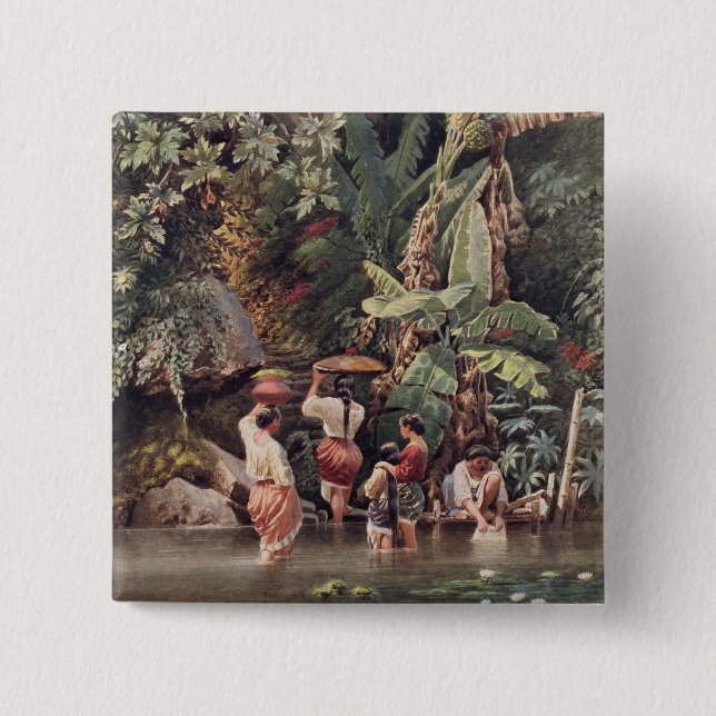 Philippino Women Washing Beneath a Banana Tree, 18 15 Cm Square Badge (Front)