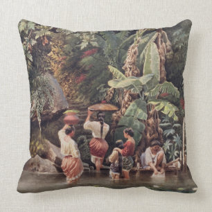 Philippino Women Washing Beneath a Banana Tree, 18 Cushion