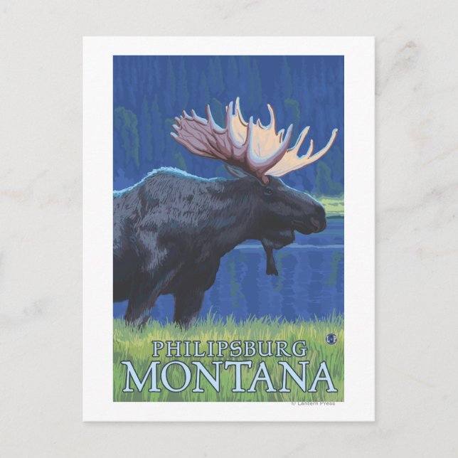 Philipsburg, MontanaMoonlight Moose Postcard (Front)