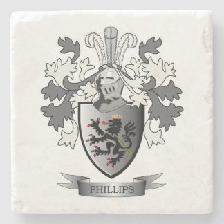 Phillips Family Crest Coat of Arms Stone Coaster