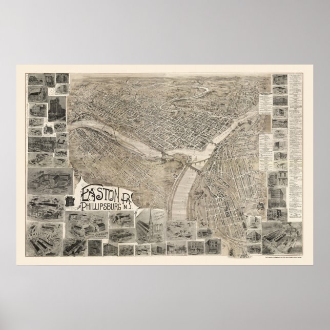 Phillipsburg, NJ & Easton, PA Panoramic Map - 1900 Poster (Front)