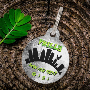 Philly Born and Raised Urban Skyline Round Pet Tag