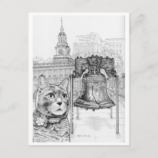 Philly Cat visiting the Liberty Bell Postcard (Front)