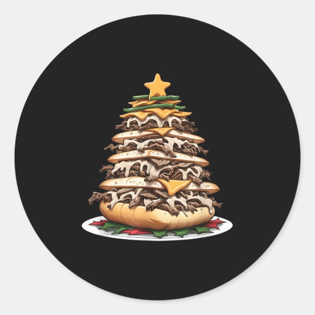Philly Cheesesteak Christmas Tree  Classic Round Sticker (Front)