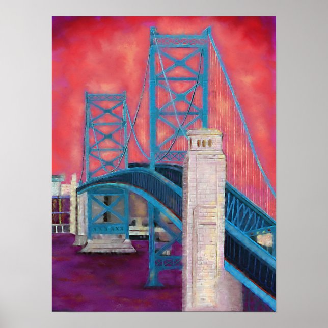 Philly Impressions (Ben Franklin Bridge at Dusk) Poster (Front)