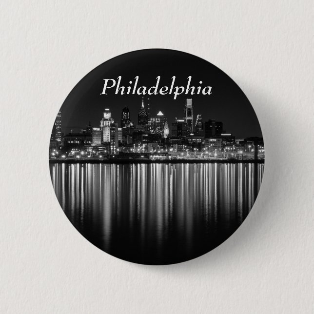 Philly night b/w 6 cm round badge (Front)