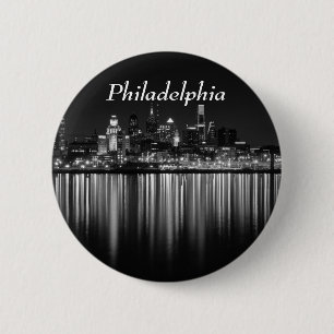 Philly night b/w 6 cm round badge