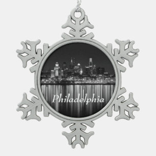 Philly  night b/w snowflake pewter christmas ornament