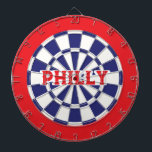 PHILLY Philadelphia White, Navy Blue And Red  Dartboard<br><div class="desc">PHILLY Philadelphia White, Navy Blue And Red Coloured Dart Board Game Including 6 Brass Darts. You may edit text by selecting the personalisation option 🎯Please let me know if you have additional questions and because Zazzle's customer support handles the customer experience you may reach Zazzle customer support by chat, phone...</div>