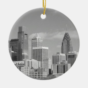 Philly skyscrapers black and white ceramic ornament