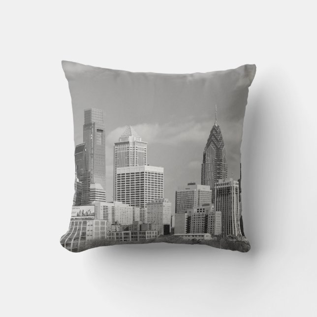 Philly skyscrapers black and white cushion (Front)