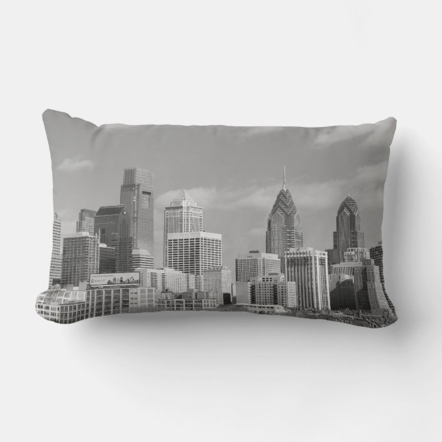 Philly skyscrapers black and white lumbar cushion (Front)
