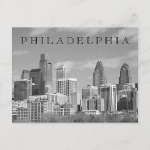 Philly skyscrapers black and white postcard