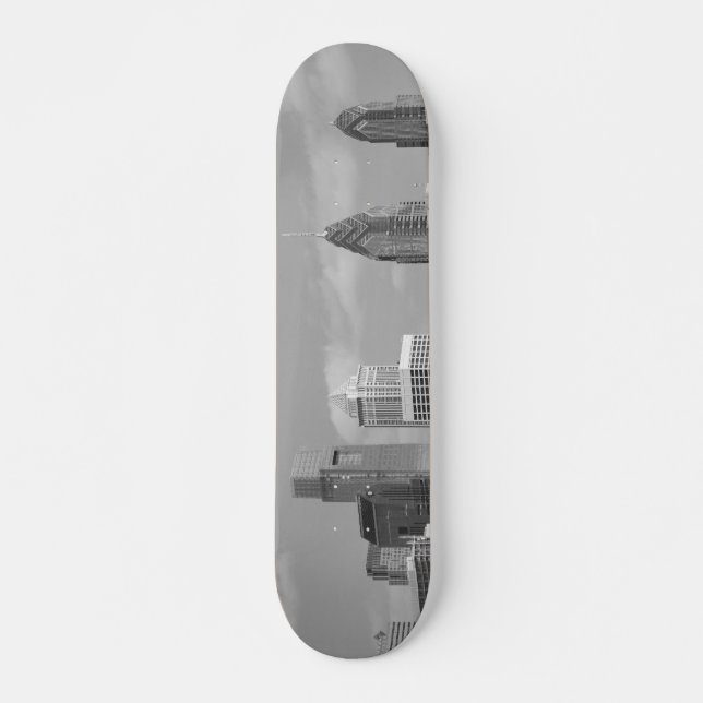 Philly skyscrapers black and white skateboard (Front)