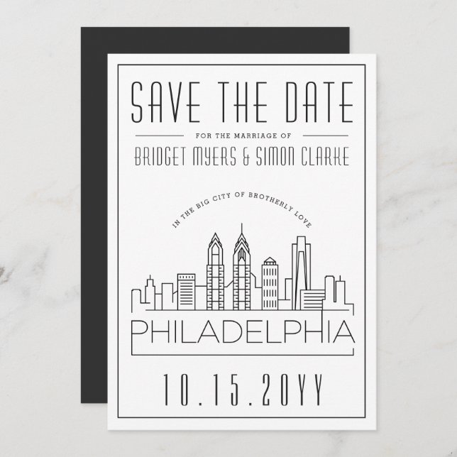 Philly Wedding | Stylised Skyline Save the Date Invitation (Front/Back)