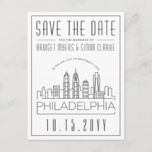 Philly Wedding   Stylised Skyline Save the Date Postcard
