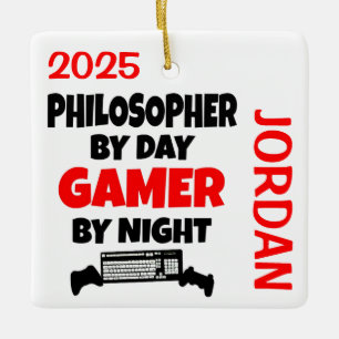 Philosopher Loves Playing Video Games Ceramic Ornament