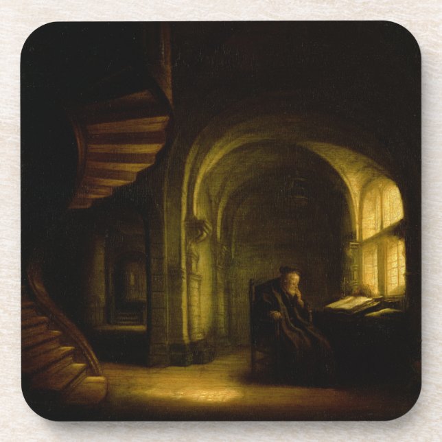 Philosopher with an Open Book, 1625-7 (oil on pane Coaster (Front)