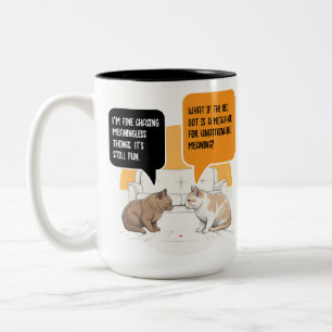 Philosophy Cat Red Dot Existential Humour Art Two-Tone Coffee Mug
