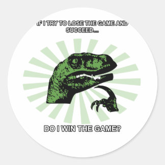 Philosoraptor losing and winning classic round sticker