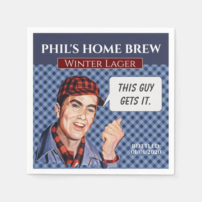 Phil's Home Brew- blue plaid Napkin (Front)