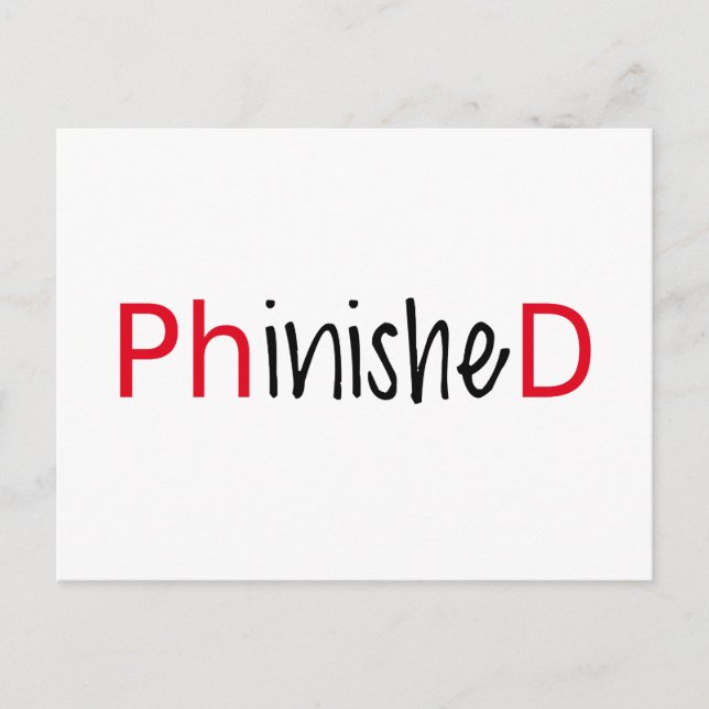 Phinished, word art, text design for PhD graduates Announcement Postcard (Front)