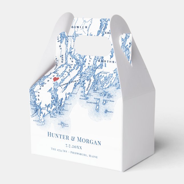 Phippsburg Maine Destination Wedding Map Elegant Favour Box (Front Side)