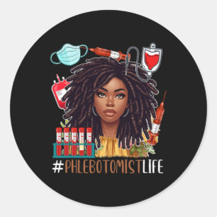 Phlebotomist Costume Afro Woman Proud Black Histor Classic Round Sticker