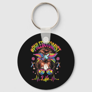 Phlebotomist Life Messy Bun Women Nurse Phlebotomy Key Ring