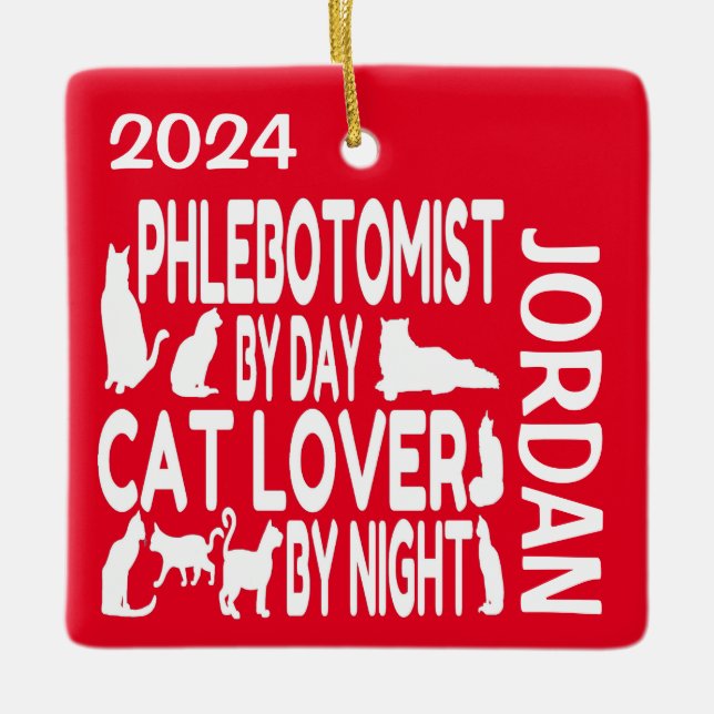 Phlebotomist Loves Cats CUSTOM Ceramic Ornament (Front)