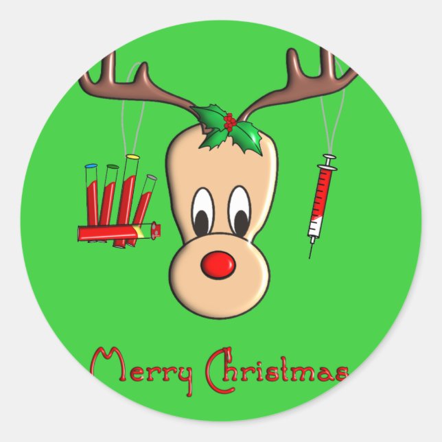 Phlebotomist Reindeer Christmas Gifts Classic Round Sticker (Front)