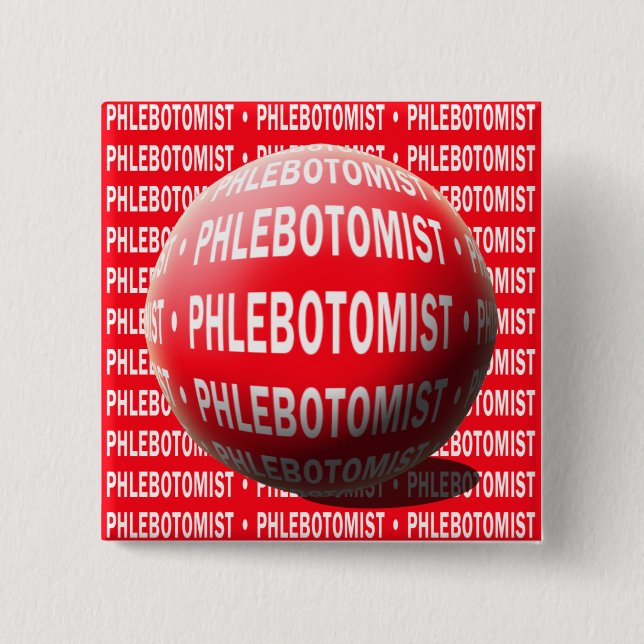 PHLEBOTOMIST SPHERE BLOOD DROP 15 CM SQUARE BADGE (Front)