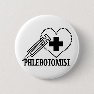 PHLEBOTOMIST - SYRINGE HEART MEDICAL 6 CM ROUND BADGE