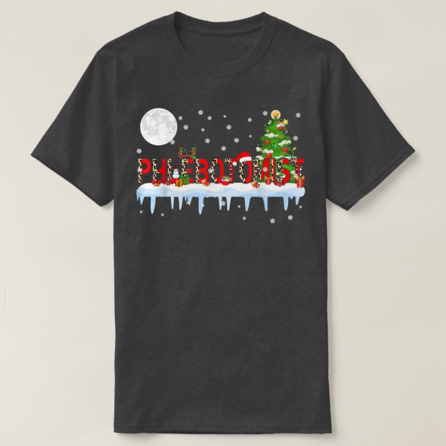 Phlebotomist Xmas Tree Light Leopard Santa Hat Rei T-Shirt (Design Front)