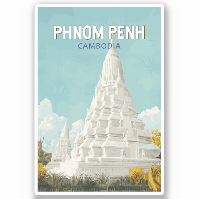 Phnom Penh Cambodia Illustration Travel Art Retro (Front)