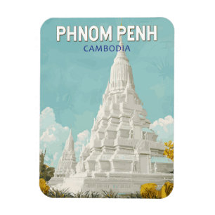 Phnom Penh Cambodia Illustration Travel Art Retro Magnet