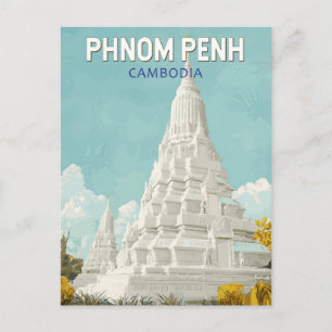 Phnom Penh Cambodia Illustration Travel Art Retro Postcard