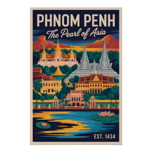 Phnom Penh Cambodia Retro Travel Poster Art