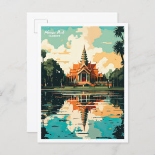 Phnom Penh Cambodia Vintage Travel Illustration Postcard
